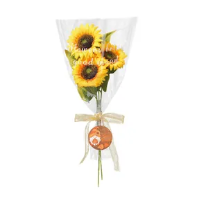Bouquet di girasoli artificiali con cartellino gnomo e messaggio Give Thanks