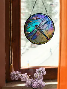 Décoration de fenêtre en acrylique libellule style vitrail pour la maison élégante
