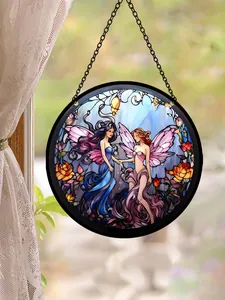 Acrylic stained glass style fairy suncatcher ornament hanging on window