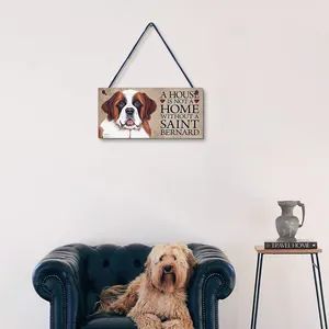 Wooden Saint Bernard wall plaque sign hanging above an armchair in home setting