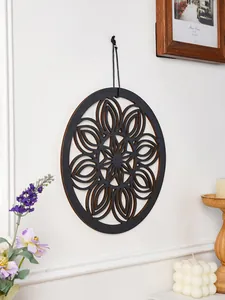 Bohemian wooden round wall hanging carving decor boho floral mandala pendant art sculpture home