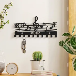 Minimalistischer Eisen Schlüsselhalter für Wand, schwarze Musiknoten Schlüsselbrett Flur