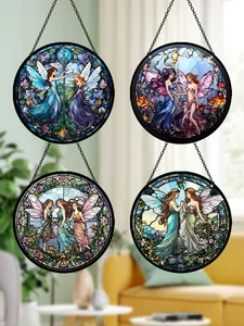 Set of four acrylic stained glass suncatchers featuring ethereal fairy illustrations.