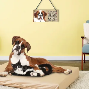 Decorative wooden pet hanging plaque featuring a Saint Bernard dog illustration and home quote