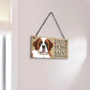 Decorative rustic wooden hanging sign featuring a Saint Bernard dog for home decor
