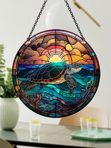 Beautiful stained glass style sea turtle acrylic hanging ornament for wall decor