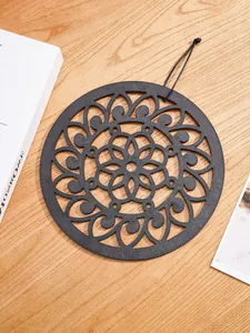Bohemian wooden carved round hanging pendant home wall decor artistic wooden craft ornament
