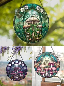 Detailed stained glass style acrylic mushroom suncatchers in various colors and designs