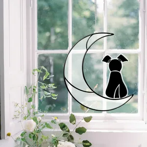 Black dog on crescent moon silhouette window hanging ornament for Halloween home decor