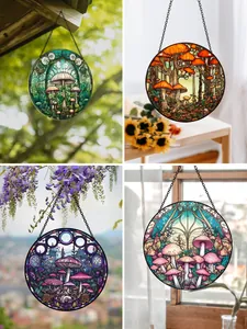 Stained glass style mushroom acrylic hanging ornaments for home and wall decor.