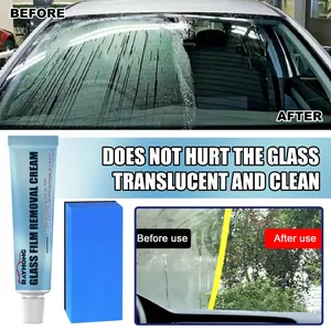 Detail van Rayhong glasoliefilmverwijderaar voor auto's met een blauwe spons applicator