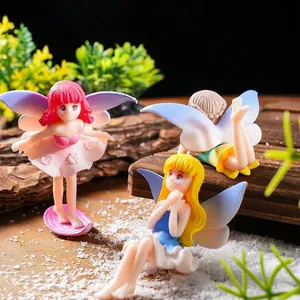 Set of three cute cartoon fairy figurines with wings for miniature garden landscape decor