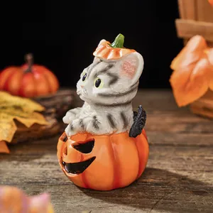 Halloween cat resin ornament pumpkin bucket desktop decoration holiday gift home decor tabletop