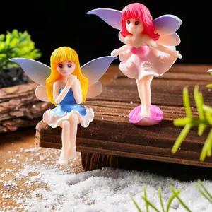 Adorable miniature cartoon garden fairy figurines with wings for micro-landscape decor