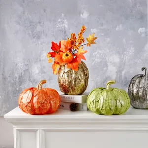 Vases citrouilles colorés à texture de feuilles pour décoration de fête de la moisson