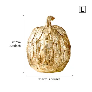 Vase citrouille doré pour fête des récoltes avec texture de feuilles et dimensions