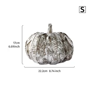 Vase décoratif citrouille argentée avec texture feuille pour décor automne taille S