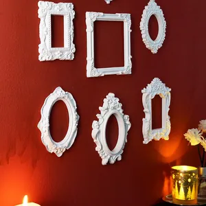 Set of 6 white European retro relief wall frames for DIY vintage home decoration