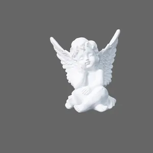 Detailed view of a white resin cherub angel figurine for home decoration