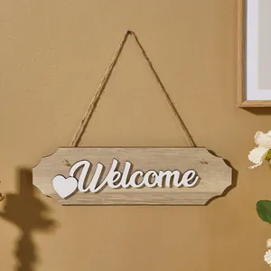 Rustic wooden Welcome hanging sign with white 3D letters for wall decor
