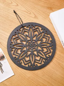 Boho Wooden Wall Art Round Carved Hanging Pendant Bohemian Home Decor Wall Ornament