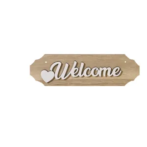 Rustic wooden Welcome hanging sign with white 3D lettering and heart for home wall decor