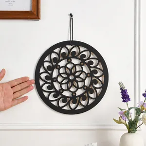 Bohemian wooden wall hanging round carved cutout decorative art pendant home decor