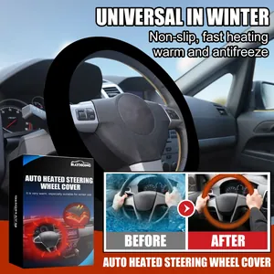 Detailed view of Rayhong universal heated car steering wheel cover and packaging box
