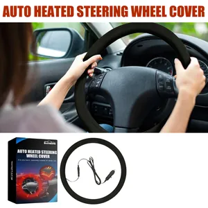 Detail view of Rayhong heated steering wheel cover with cigarette lighter plug and packaging