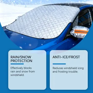 Housse de pare-brise de voiture anti-neige revetement argente protection givre hiver exterieur.