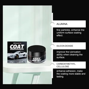 Detail showing Hikmarion car scratch paste ingredients like Alumina and Silicon Dioxide.