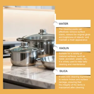 Vista detallada de ingredientes y beneficios de pasta limpiadora para acero inoxidable.