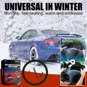 Universal heated car steering wheel cover with 12V plug for winter fast heating comfort.