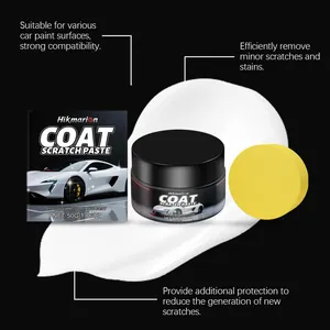 Detail view of Hikmarion car scratch repair paste with sponge applicator and 50g jar