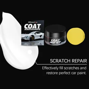 Close-up detail of white car scratch repair paste with application sponge and packaging box