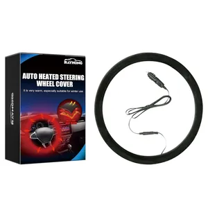 Rayhong Universal Heated Car Steering Wheel Cover 12V Hand Warmer Suede Soft Protective Handle Guard For Winter Driving