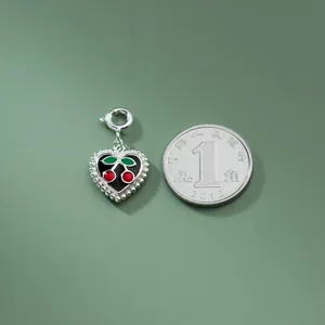 Ciondolo a cuore con ciliegia in argento S925 per creazione gioielli fai da te