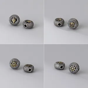 Antike S925 Sterling Silber hohle acht glückverheißende Symbole Distanzperlen Schmuck