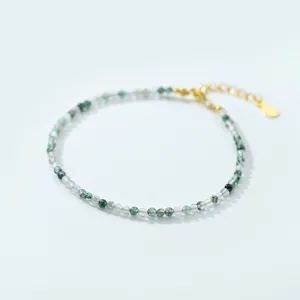 925 Sterling Silver Moss Agate Bracelet For Women Exquisite Adjustable Natural Gemstone Beaded Hand Chain Minimalist Jewelry Gift