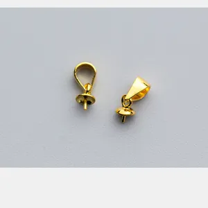 925 Sterling Silver Gold Plated Pendant Bail Clasp Pinch Bails Bead Caps For DIY Necklace Jewelry Making Findings