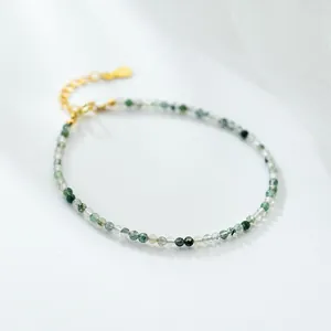 Exquisite 925 silver gold-plated adjustable moss agate beaded crystal bracelet for women
