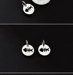Detailed close-up of S925 sterling silver hollow fishbone round pendant for DIY jewelry