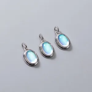 S925 Sterling Silver Moonstone Pendant Geometric Blue Cat Eye Charm For DIY Jewelry Making Pendant Only Without Chain