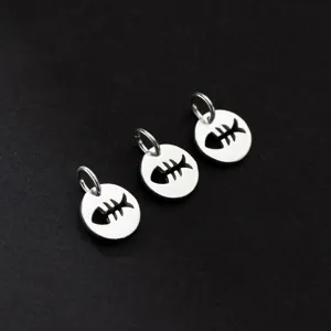 925 Sterling Silver Hollow Out Fish Bone Round Tag Pendant Only Without Chain DIY Handmade Jewelry Making Findings Charms