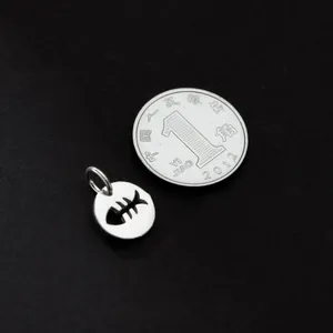 S925 sterling silver circular fishbone cutout charm pendant for jewelry making