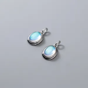 S925 silver oval pendants with blue moonstone cabochons for DIY jewelry making