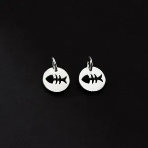 High-quality S925 sterling silver hollow fishbone round pendant charms for DIY jewelry making