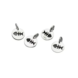 S925 sterling silver hollow fishbone round plate pendant for DIY jewelry making accessories