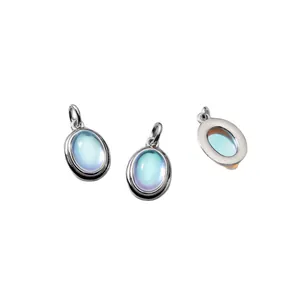 S925 silver moonstone pendant charms with oval blue cat's eye stones for DIY jewelry