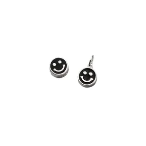 S925 sterling silver black enamel smiley face charms for DIY jewelry making